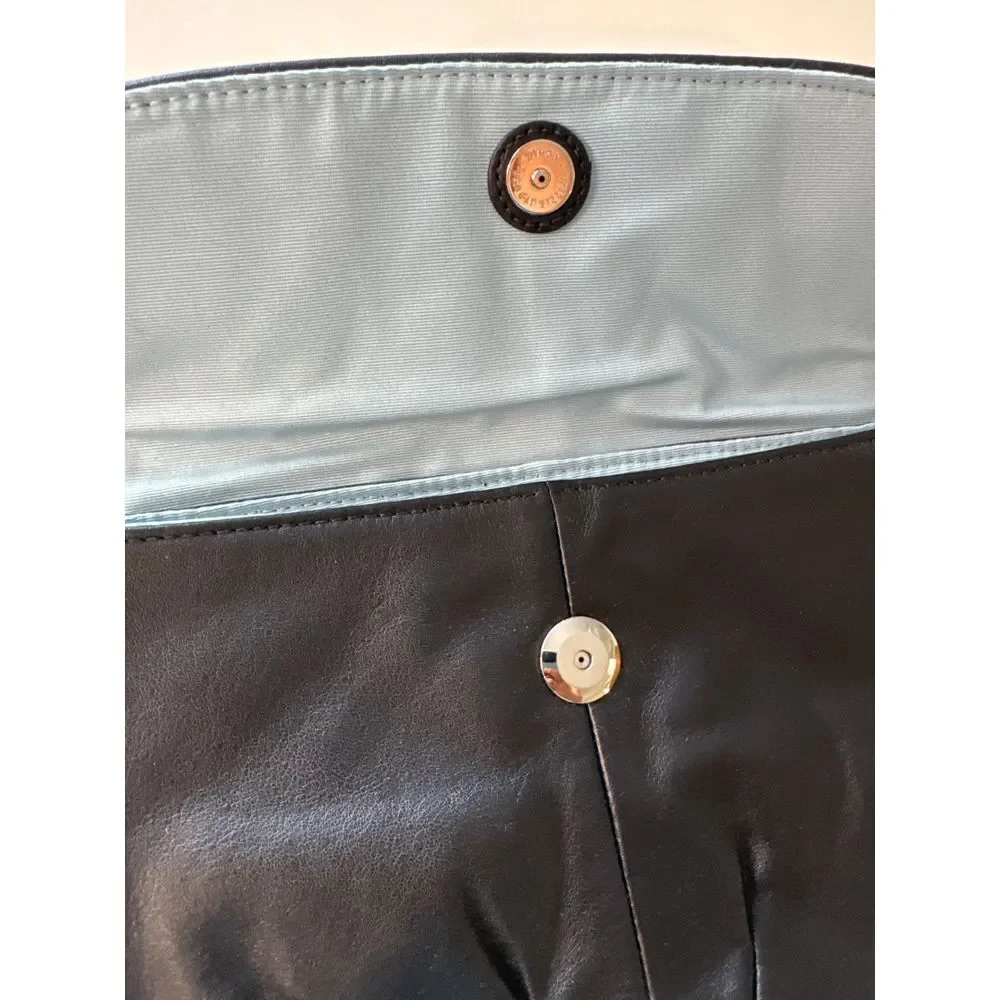 Coach Black Leather Fold‎ Over Clutch Wristlet Silver Hardware Credit Card Slots